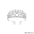Silver rhinestone birthday queen tiara close-up, featuring heart cutouts and side hair combs. - Silver Crown (BI0713W21A-15)