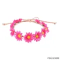 Pink daisy floral headband braided rope festival party hair accessory adjustable style - Pink