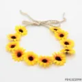 Sunflower floral crown headband with braided rope tie for festival party and Oktoberfest. - Yellow