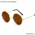 Vintage retro round metal sunglasses with gold frame and stylish brown tinted lenses. - One Size / Vintage Round Frame Sunglasses