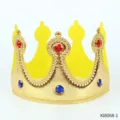 Gold crown party costume prop with red and blue jewels for Halloween carnival dress up. - Crown Prop(BI0924J21-1)