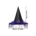 Cappello da strega nero di Halloween con pizzo viola e fibbia di strass per festa in maschera - Accessorio per capelli / Cappello da strega nero con velo viola (HA0726Q22-2)