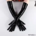 Glanzende zwarte lange handschoenen, kunstlederen armwarmers voor cosplay feest en alien kostuum. - Lange Glanzende Handschoenen / Zwart