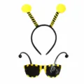 Detailed view of cute black and yellow bee costume headband and sunglasses set for party. - One Size / 22BESET299A