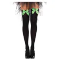 Halloween black thigh high socks with green bows, over the knee costume party dress up hosiery. - One Size / Black Stockings With Green Bow