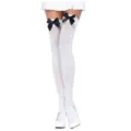 Medias altas hasta el muslo blancas con lazos negros, calcetines bonitos para fiesta y uso diario. - Talla única / Medias Blancas Con Lazo Negro