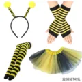 Detailed view of the bee costume set, featuring striped arm warmers, socks and tutu skirt. - One Size / 22BESET499L