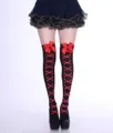 Zwarte Halloween overknee kousen met rood bottenpatroon en schattige strikken voor vrouwen. - Eén maat / Rode Schedel Kousen Met Rode Strik