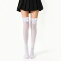 White thigh high stockings with satin bowknot over the knee socks for women and girls. - One Size / White Stockings With White Bow