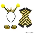 Cute bee costume set with headband funny glasses and striped gloves for party details - One Size / 22BESET399B