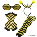 Halloween Bee Costume Set Antenna Headband Striped Thigh High Socks Arm Warmers Glasses - One Size / 22BESET497
