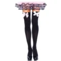 Black over-the-knee stockings with pink bows for women, sexy thigh-high hosiery variant. - One Size / Black Socks with Pink Bows