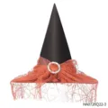 Cappello da strega nero di Halloween con velo in pizzo rosso e fibbia con strass. - Accessorio per capelli / Cappello da strega nero ragnatela rossa (HA0726Q22-3)