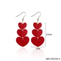 Red leather triple heart drop earrings stylish long dangle geometric ear jewelry for women - Red Leather Triple Heart Earrings (QR1125Z23Z-4)