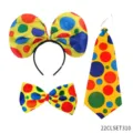 Detailed view of the colorful clown costume set featuring vibrant polka dot headband and ties. - 22CLSET310