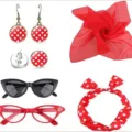 50s retro rockabilly polka dot costume set women party accessories vintage earrings scarf headband - Red and White Polka Dot 5-Piece Set(PESET602CRDA)