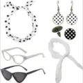 50s Retro Women Costume Party Set Polka Dot Headband Cat Eye Glasses Scarf Earrings - Black and White Polka Dot 5-Piece Set(PESET602CWT)