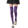 Halloween over-the-knee purple socks with bat and castle prints, perfect party costume wear. - One Size / Purple Halloween Castle