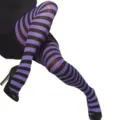 Halloween purple black striped tights variant fashion costume socks for women party wear - One Size / Purple Black Striped