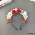 Cerchietto da cameriera in pizzo bianco con fiocchi arancioni, variante anime lolita. - HE1109C22-2