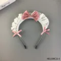 Cerchietto in pizzo stile Lolita con fiocchi in raso rosa, accessorio per capelli cosplay - HE1109C22-3