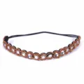 Vintage bronze rhinestone headband detail shot, crystal beaded elastic hair accessory. - Bronze Rhinestone
