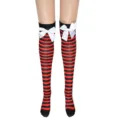 Medias altas de rayas rojas y negras con lazo blanco para fiesta de disfraces de cos - Talla única / Rayas Rojas y Negras Con Lazo Blanco