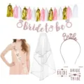 Kit velo da sposa per addio al nubilato con banner oro rosa e fascia per capelli. - Set da 7 pezzi
