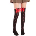 Black over-the-knee stockings with red heart prints and large bows, fashion cosplay socks. - One Size / Black Heart Print Stockings With Red Bow