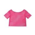 Roze visnet crop top detail, retro jaren 80 feest mesh korte mouw t-shirt close up - Eén maat / Dieproze
