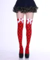 Red polka dot over the knee high socks with white bow for women party costume wear - One Size / Red Polka Dot Stockings With White Bow