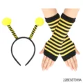 Bee Costume Set Halloween Party Headband Striped Fingerless Gloves Cosplay Party Props Cute - One Size / 22BESET399A