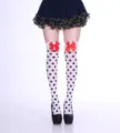 Black polka dot thigh high stockings with red bows, cute variant for costume parties. - One Size / White Polka Dot Stockings With Red Bow