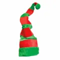 Detailed view of the red and green velvet elf hat, showcasing the long twisted tip. - Adult / 17CH5010GRA Red and Green Striped Elf Hat