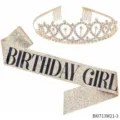Verjaardag tiara en glitter sjaal set voor dames feest decoratie, prachtige strass kroon. - BIRTHDAY GIRL(BI0713W21-3) / Goud