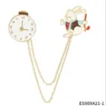Exquisite Alice weißes Kaninchen Taschenuhr Brosche Doppelkette Metall Schmuck Zubehör - Taschenuhr Kaninchen Brosche (ES909A21-1)