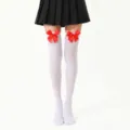 Medias altas blancas con lazos rojos, calcetines largos de cosplay para fiesta linda. - Talla única / Medias Blancas Con Lazo Rojo