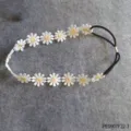 White daisy flower elastic headband for party cosplay festival hippie costume accessory - Black & White Embroidery