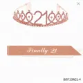 21ste Verjaardag Tiara en Sjerp Set, Roségoudkleurige Strass Kroon voor Feest Decoratie - Finally 21(BI0713W21-4) / Roze