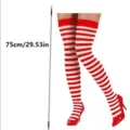 Red and white striped over the knee high socks, comfortable Christmas costume long stockings. - One Size / Striped Socks