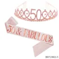 Roségold 50. Geburtstag Tiara und Schärpe Set Strass Krone Party Dekoration Zubehör Set - 50 & FABULOUS(BI0713W21-5)