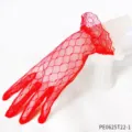 Red lace mesh gloves with ruffle cuff, elegant long gloves for women party costume accessories. - One Size / Lace Gloves Style B