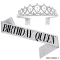 Geburtstag Tiara und silber glitzer Schärfe Set, perfekte Party Königin Krone für Frauen. - BIRTHDAY QUEEN(BI0713W21-7)