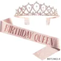 Roségold Geburtstag Tiara und glitzernde Schärpe Set, perfekte Party-Dekoration für Damen. - BIRTHDAY QUEEN(BI0713W21-8)