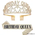 Goldener Geburtstag Queen Strass Tiara Krone und Glitzer Schärpe Party Kostüm Set - BIRTHDAY QUEEN(BI0713W21-9)
