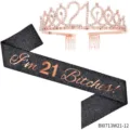 21. Geburtstag Diadem und Schärfe Set, Roségold Strass Krone und schwarze Glitzer Party Schärfe. - I'm 21 Bitches(BI0713W21-12)