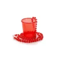 Rood plastic shotglas met kralenketting set voor feestelijke vieringen en evenementen. - Rood