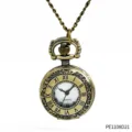 Antike bronzefarbene Taschenuhr Halskette mit Quarzwerk und filigranem Blumenmuster. - Bronzene Taschenuhr (PE1108D21)