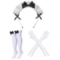Set accessori cosplay da cameriera bianca con fascia in pizzo calze lunghe e guanti - 25FYSET301