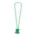 St. Patrick's Day green bead necklace with top hat pendant, festive party costume accessory. - Green Dress Hat (IR1204B19GR)